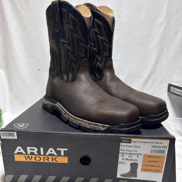 Ariat Work Men\'s Rebar Flex Western size 10 Composite Toe dark Brown/ Black